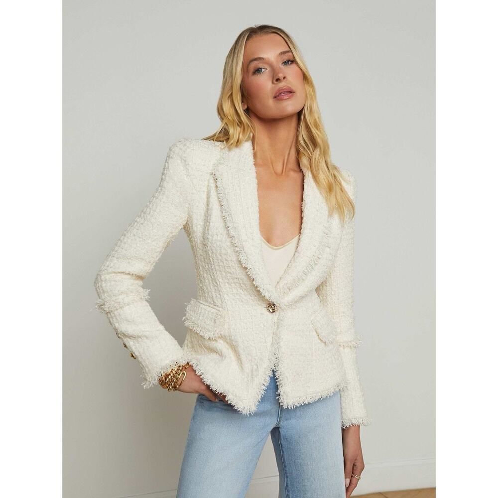 L’Agence Kaisley Tweed Blazer Ivory Gold Button Structured Jacket 2 - Picture 2 of 15